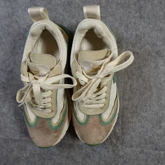 Tory Burch Good Luck Trainer Womens‎ 7 Ivory Green Cerbiatto Sneaker Shoes - Picture 3 of 7